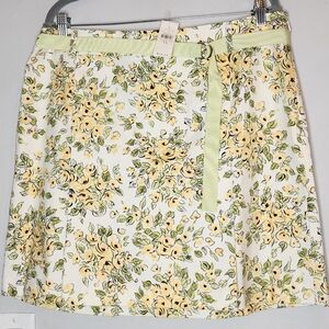 NWT Ann Taylor Loft Yellow Floral Pleat Mini Skirt Size 14 Y2K Vintage Belted